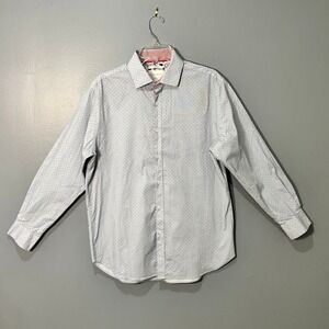 CON.STRUCT Shirt Mens 16 32-33 Blue White Cotton Stretch Slim Fit Paisley Trendy
